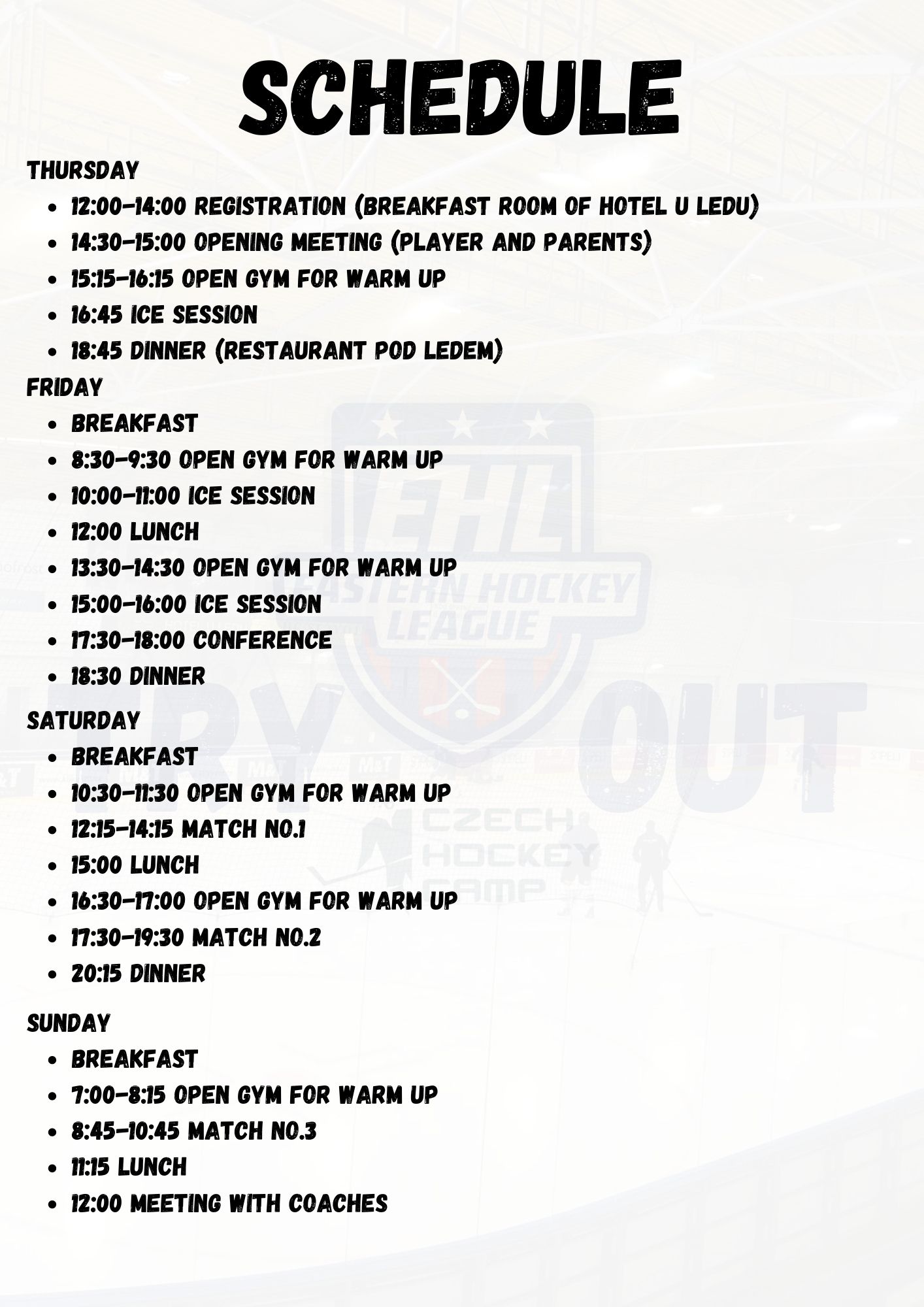 Czech Try Out- schedule